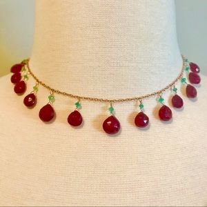 Lady Daisy ruby & Zambian emerald drop necklace